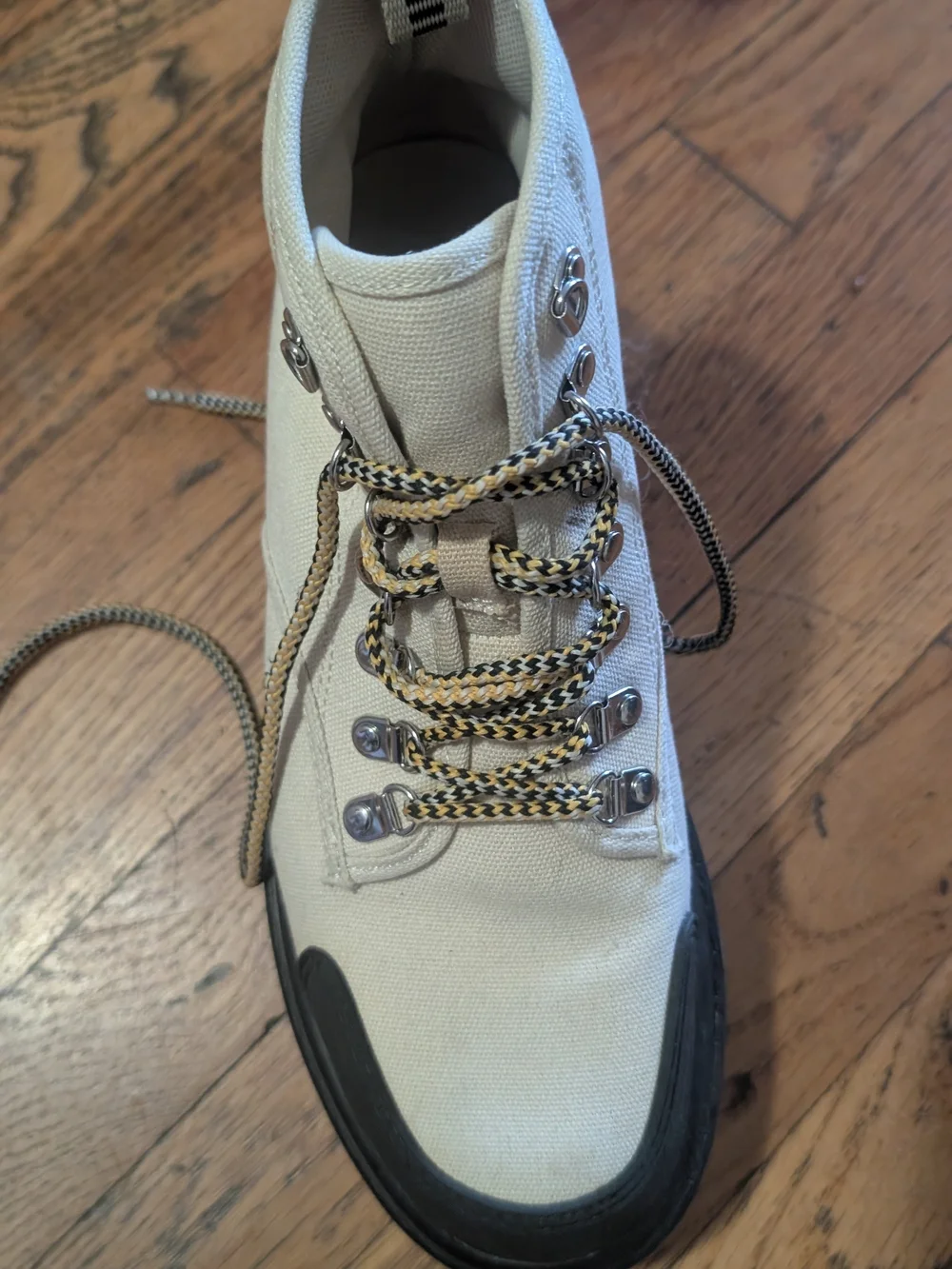 Zara Cream Canvas Platform Hiker Boots with Black Sole
